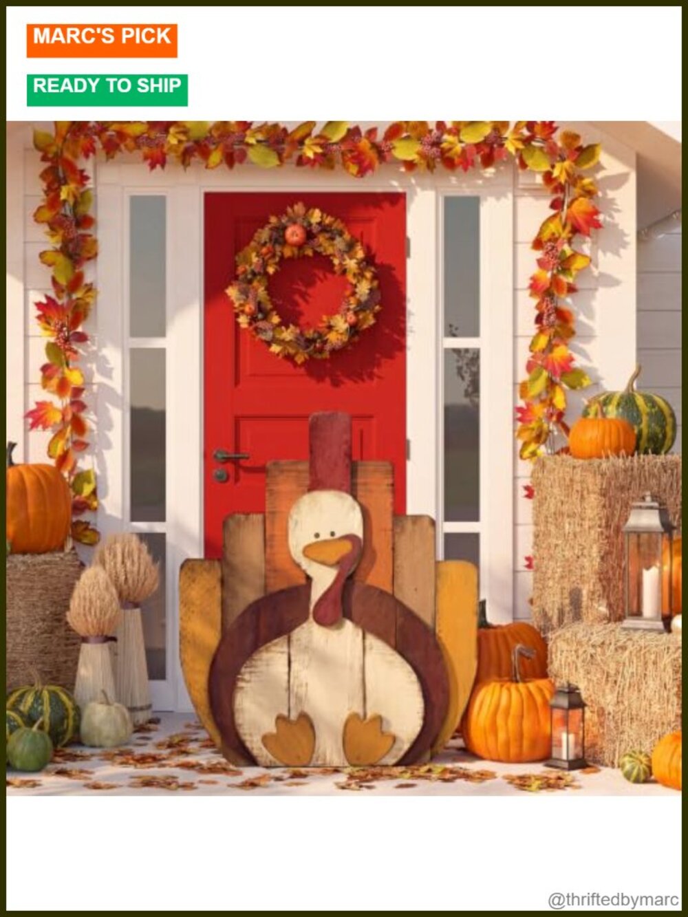 Wooden Turkey Porch Sign Thanksgiving Outdoor Decor